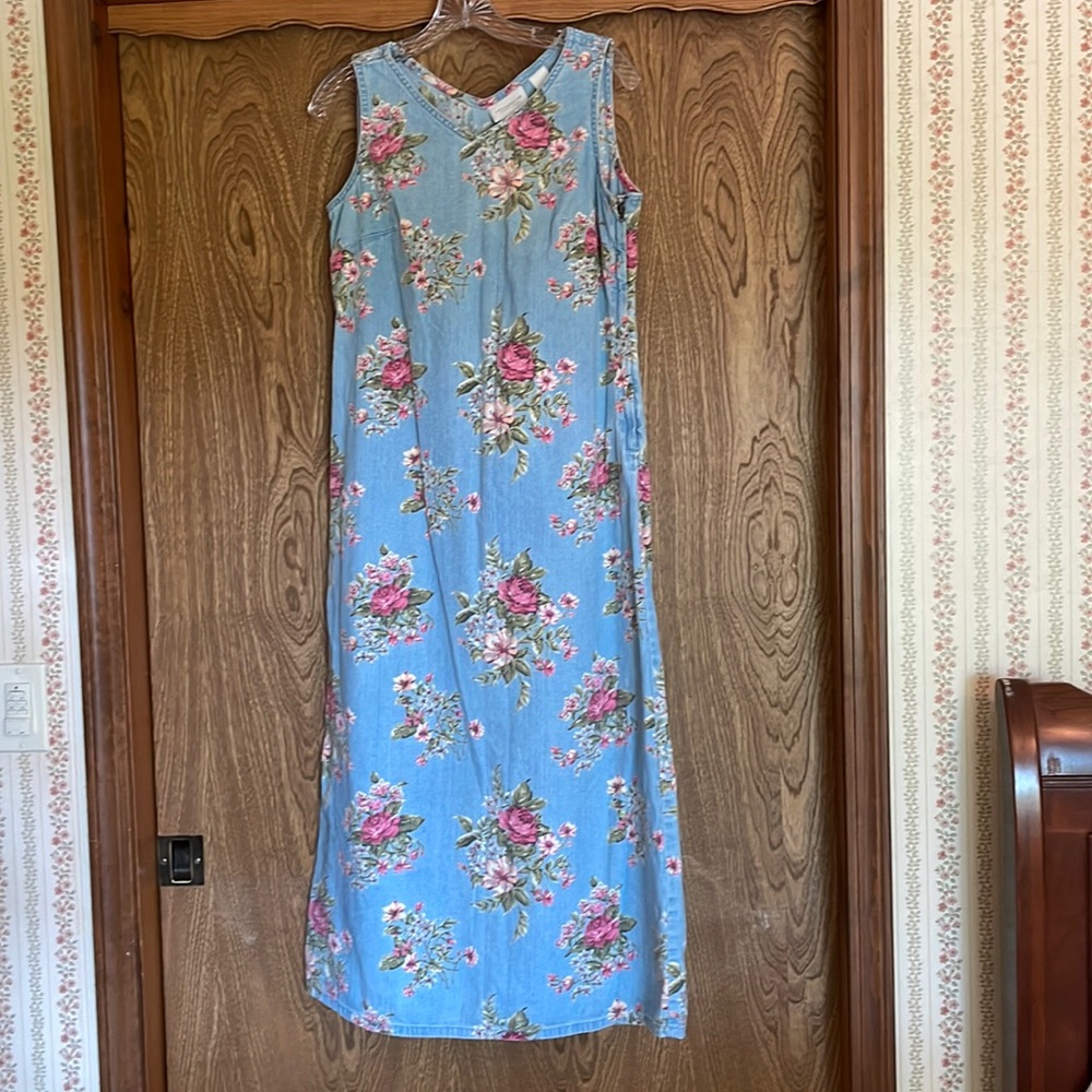 Floral denim maxi dress, size 6